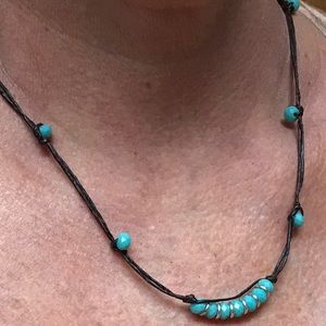 Boho chic bead necklace daisy toggle turquoise